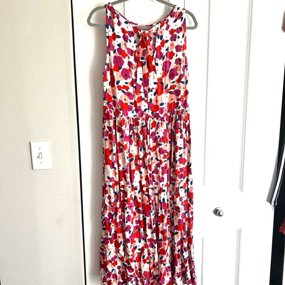 Mister Zimi Dress Australian Midi Floral Bright Ties At Neck PERFECTLY FLAWLESS! - Picture 2 of 15